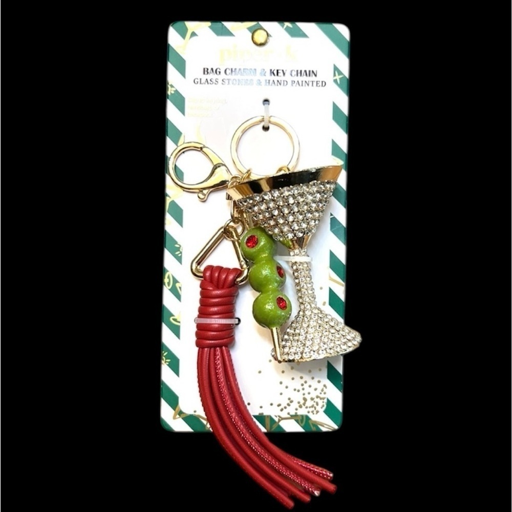 🫒🍸PIPER K sparkly MARTINI Glass and Olives Bag Charm & Key Chain🫒🍸NWT